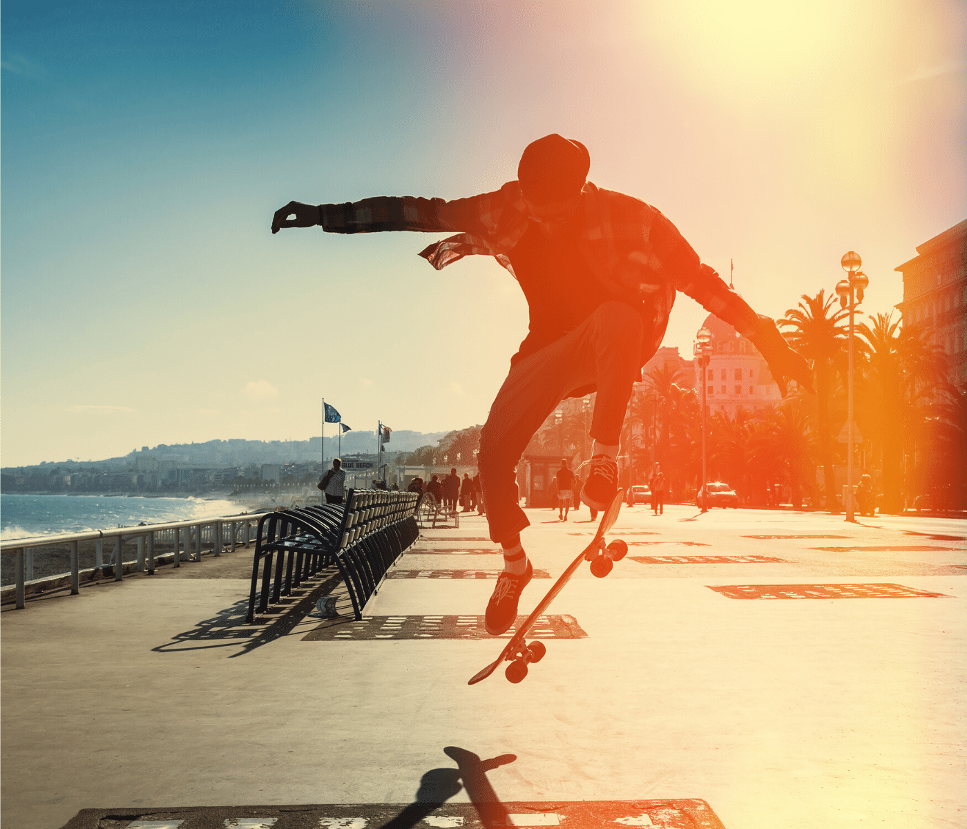 Skateboarder performing a trick